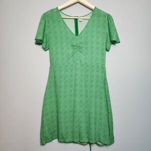 Twik par Simons Green Micro Leaf Print V-Neck Mini Dress Medium